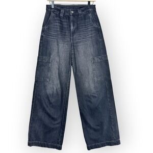 American Eagle Baggy Wide Leg Jeans Women 2 Black Super High Rise Cargo Utility